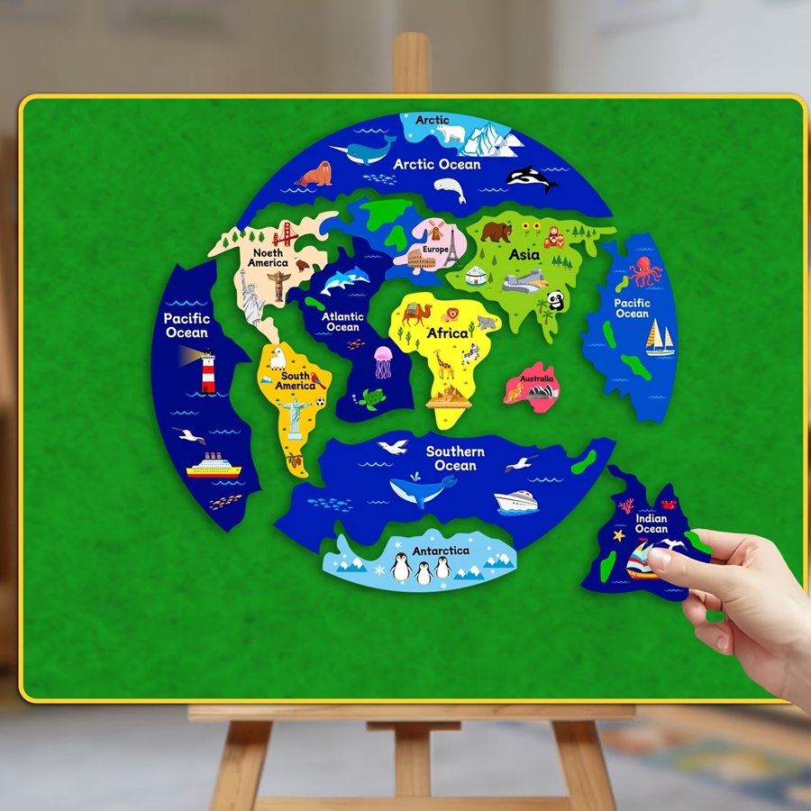 Kids World Map Felt Puzzle, In - đánh giá và giá Puzzle Map World